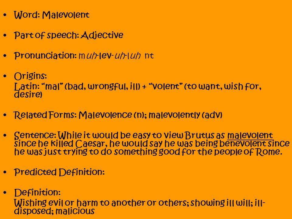 Word Benevolent Part of speech Adjective ppt download