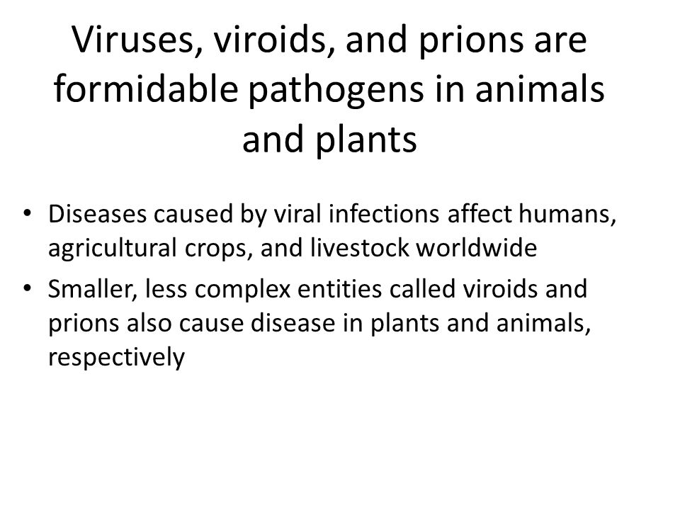 Viruses, viroids, and prions are formidable pathogens in animals and plants