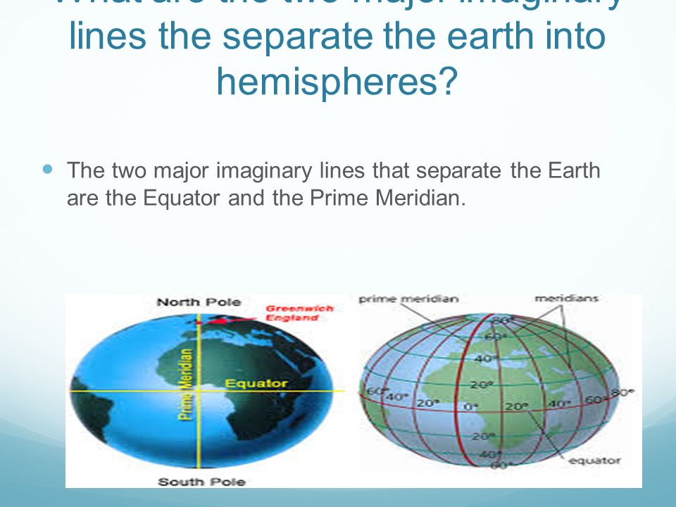 What are the two major imaginary lines the separate the earth into hemispheres