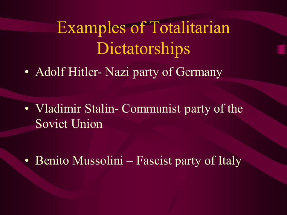 Examples of Totalitarian Dictatorships