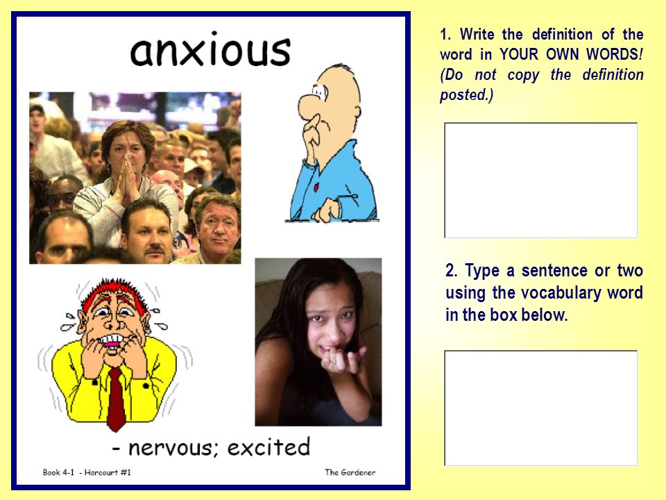 2. Type a sentence or two using the vocabulary word in the box below.