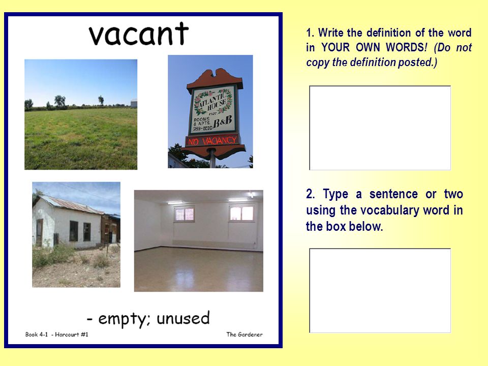 2. Type a sentence or two using the vocabulary word in the box below.