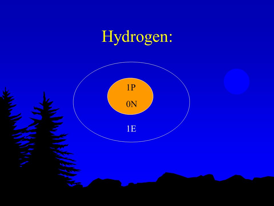Hydrogen: 1P 0N 1E