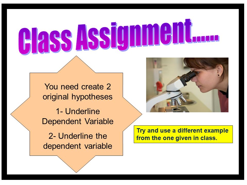 Class Assignment…... You need create 2 original hypotheses