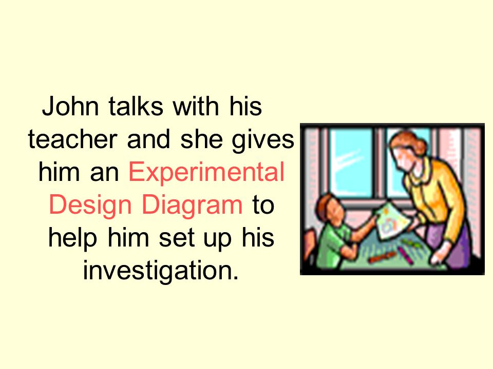John talks with his teacher and she gives him an Experimental Design Diagram to help him set up his investigation.