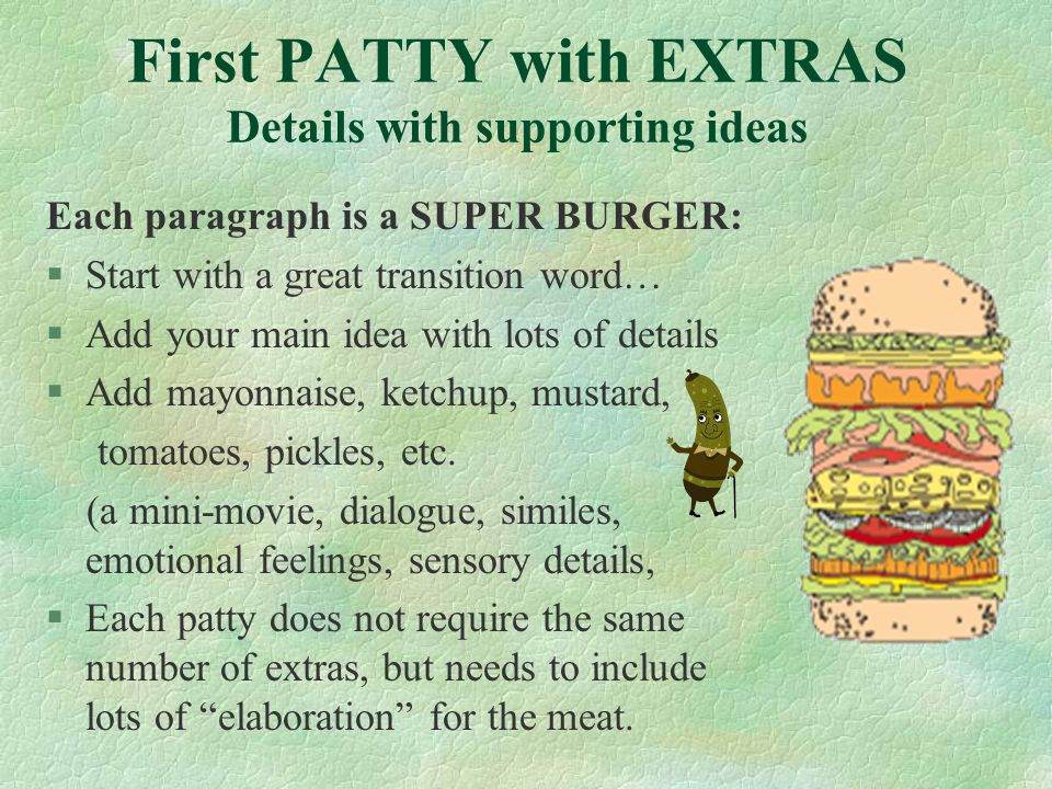 First PATTY with EXTRAS Details with supporting ideas