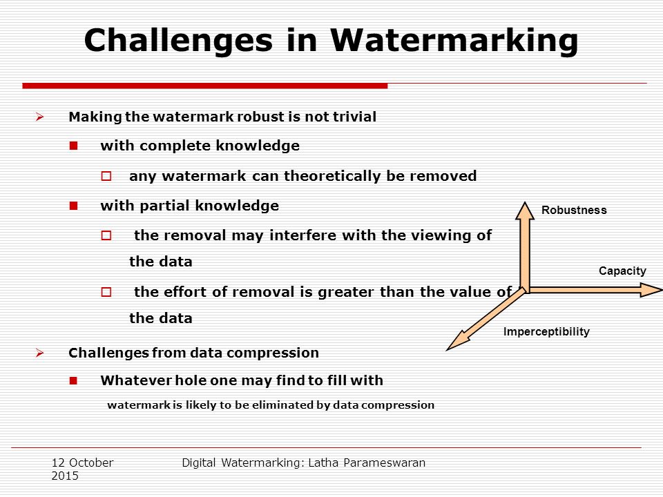 Challenges in Watermarking