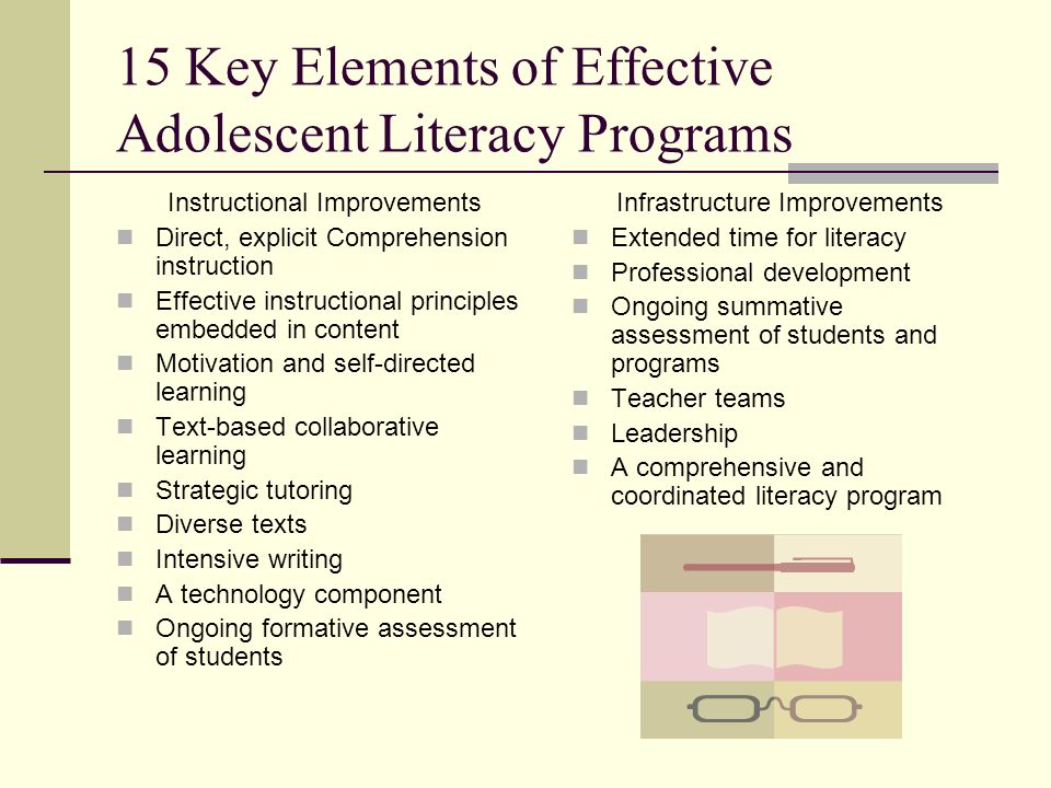 15 Key Elements of Effective Adolescent Literacy Programs