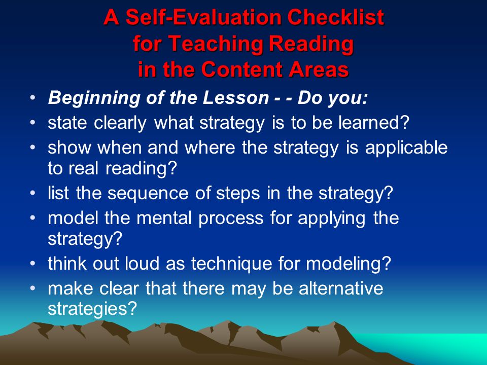A Self-Evaluation Checklist for Teaching Reading in the Content Areas