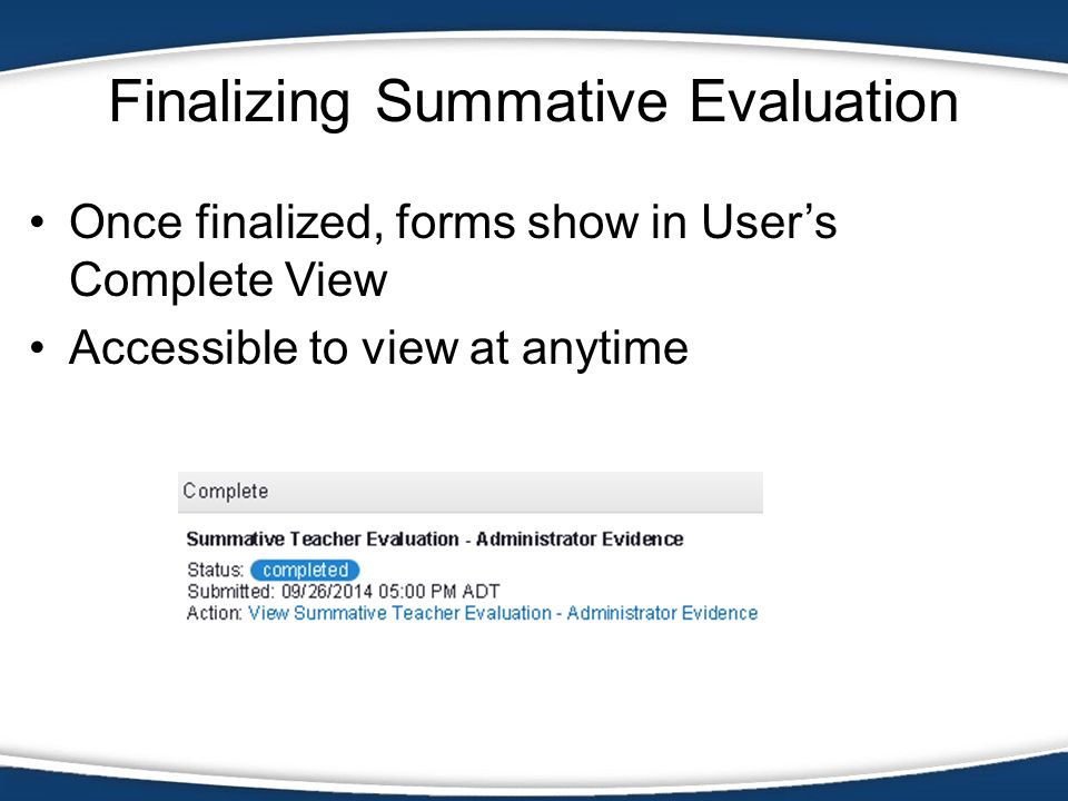Finalizing Summative Evaluation