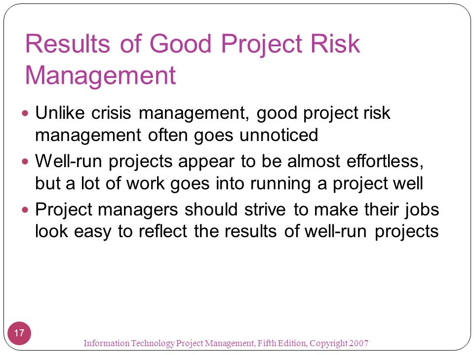 Results of Good Project Risk Management