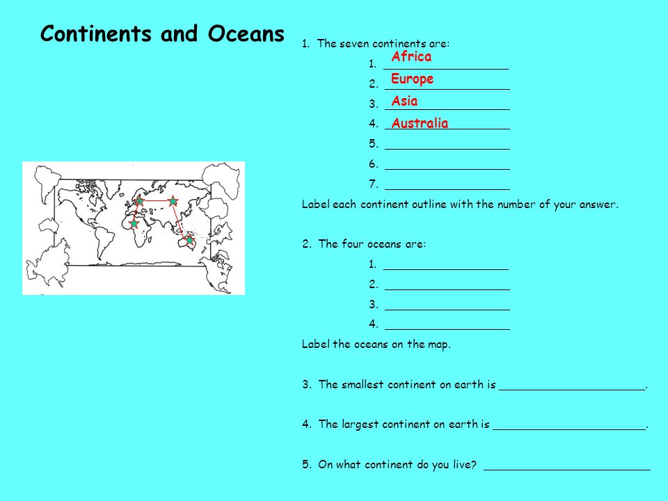 Continents and Oceans Africa Europe Asia Australia