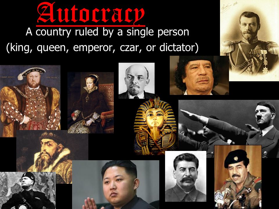 Autocracy A country ruled by a single person