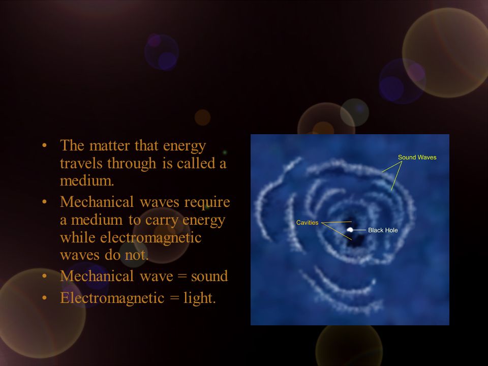 The matter that energy travels through is called a medium.