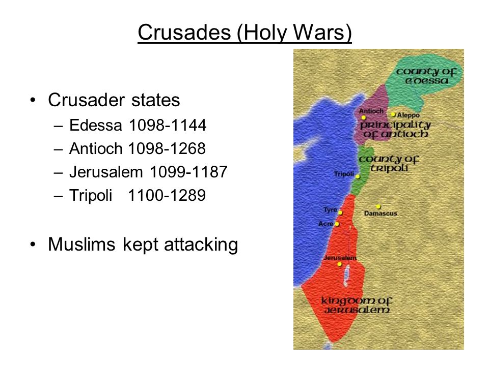 Crusades (Holy Wars) Crusader states Muslims kept attacking