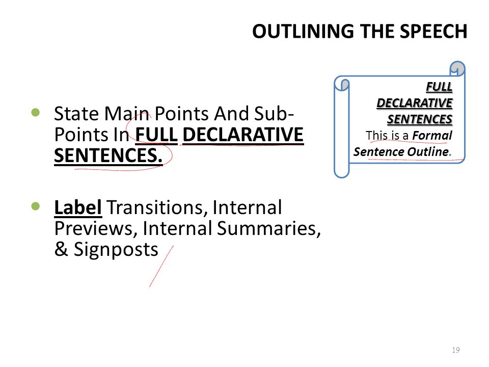 State Main Points And Sub-Points In FULL DECLARATIVE SENTENCES.