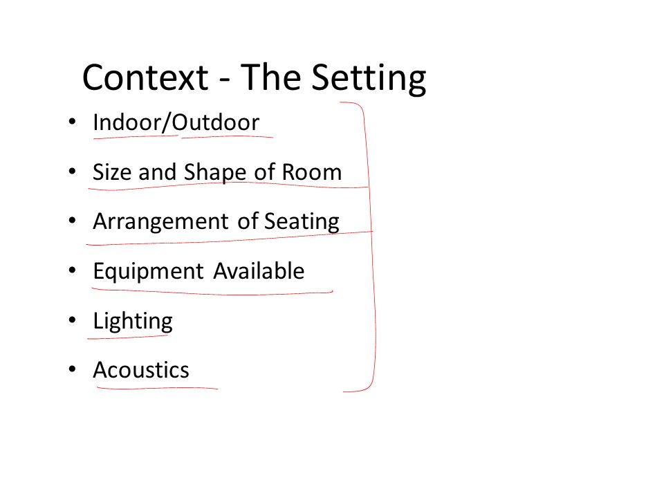 Context - The Setting Indoor/Outdoor Size and Shape of Room