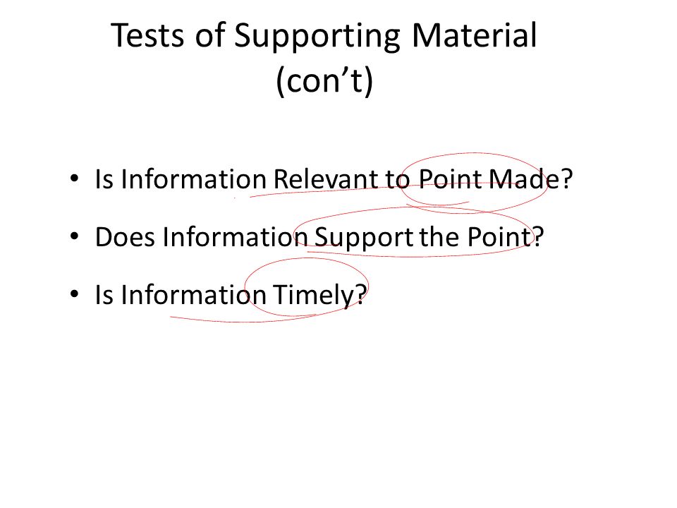 Tests of Supporting Material (con’t)