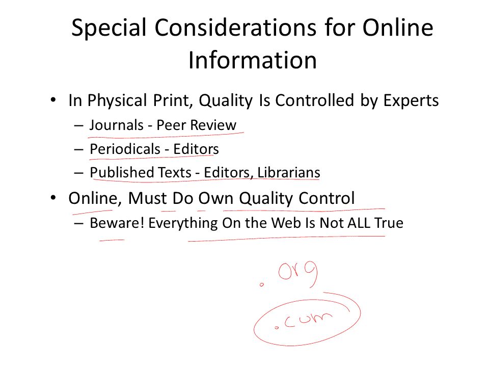 Special Considerations for Online Information