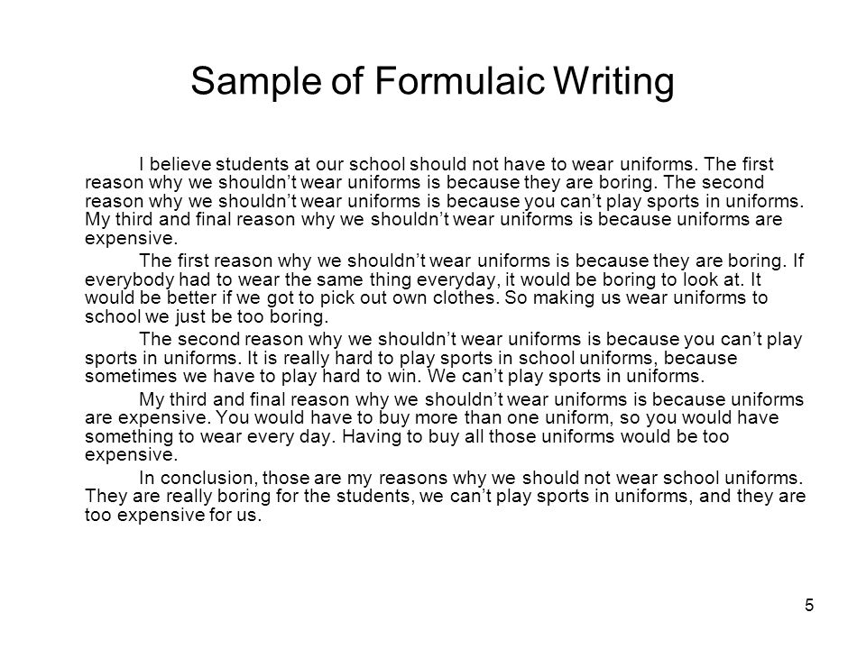 Sample of Formulaic Writing