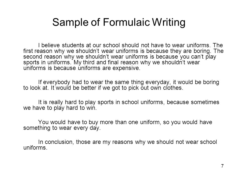Sample of Formulaic Writing