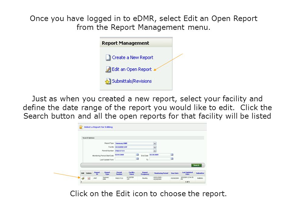 Click on the Edit icon to choose the report.