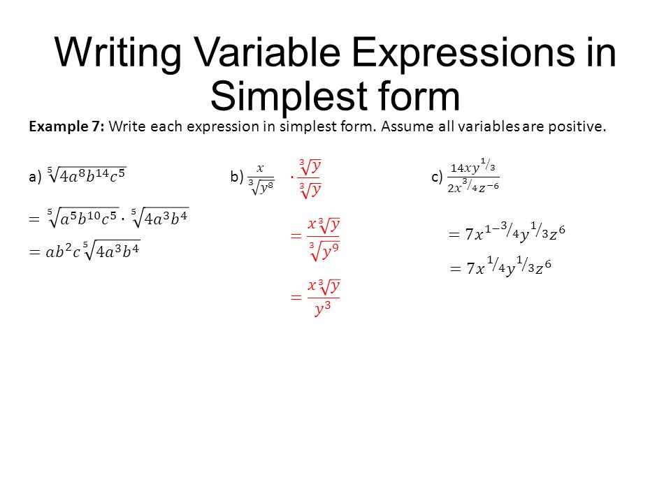 Writing Variable Expressions in Simplest form