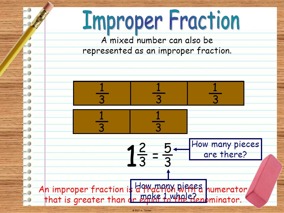 1 Improper Fraction = Whole