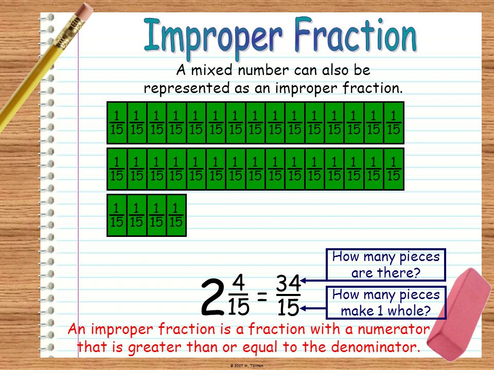 2 Improper Fraction = Whole 1 Whole