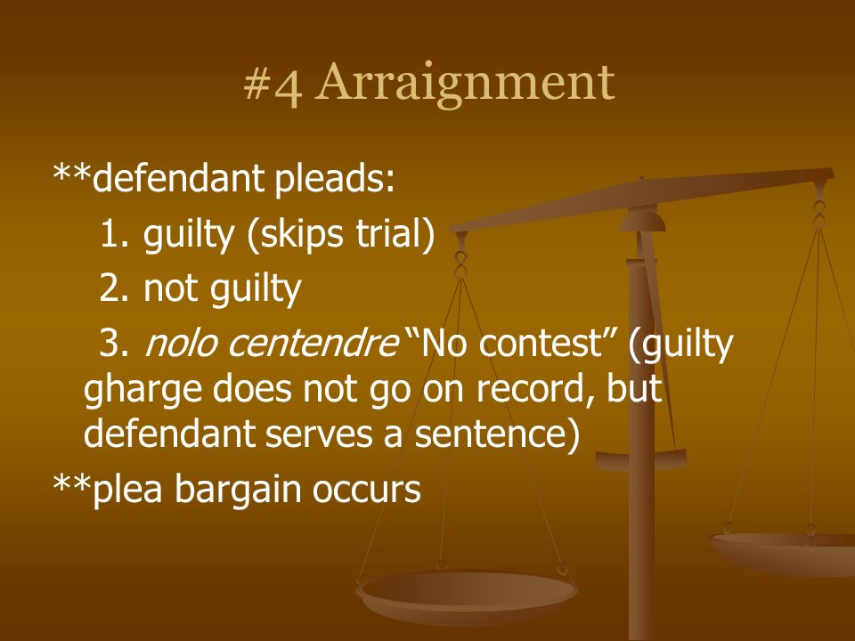 #4 Arraignment **defendant pleads: 1. guilty (skips trial)
