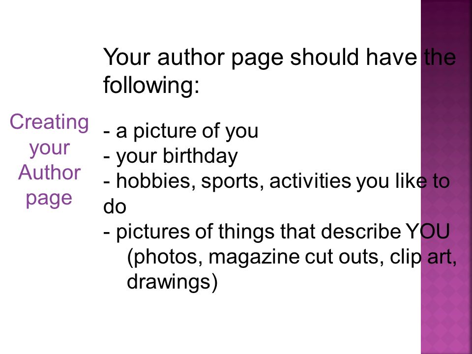 Your author page should have the following: