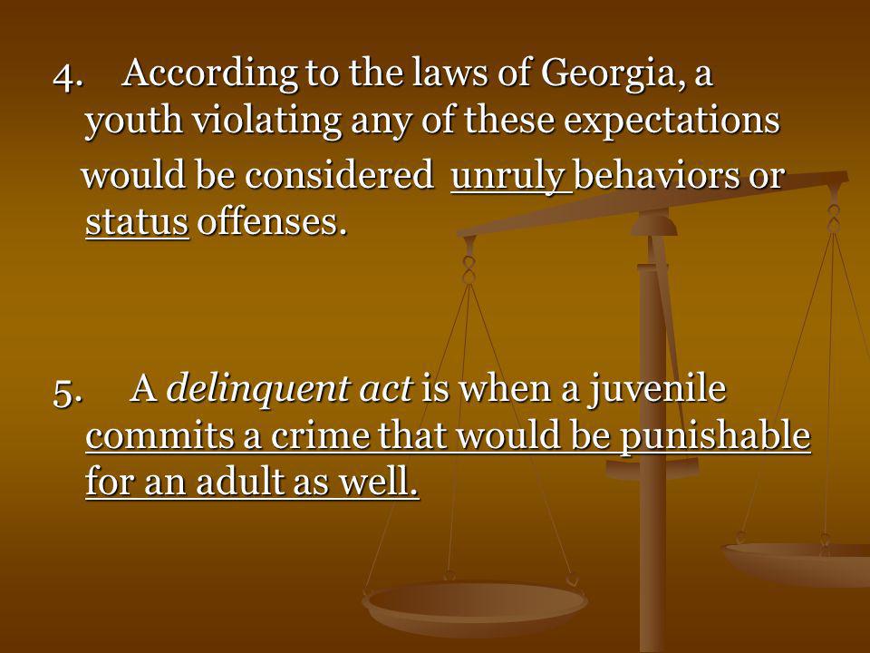 4. According to the laws of Georgia, a youth violating any of these expectations
