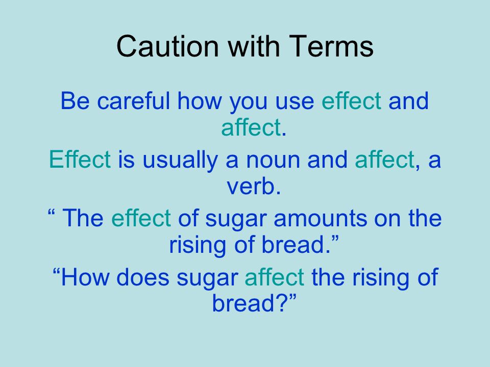 Caution with Terms Be careful how you use effect and affect.