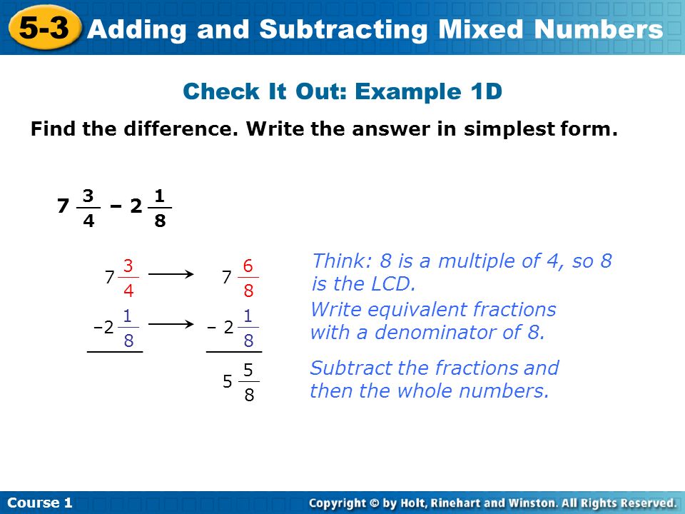 5 3 Adding And Subtracting Mixed Numbers Warm Up Problem Of
