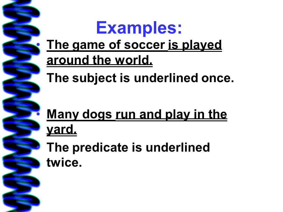 Examples: The game of soccer is played around the world.