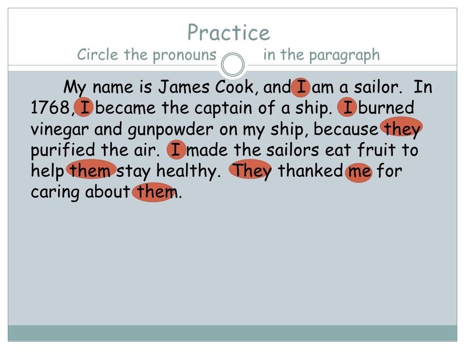 Practice Circle the pronouns in the paragraph