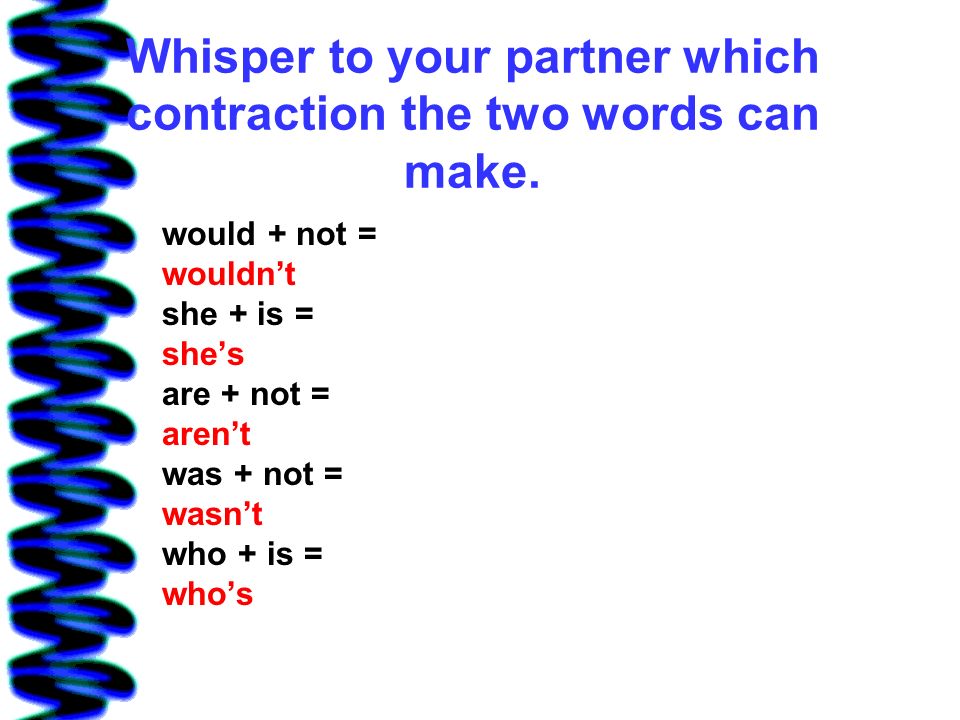Whisper to your partner which contraction the two words can make.