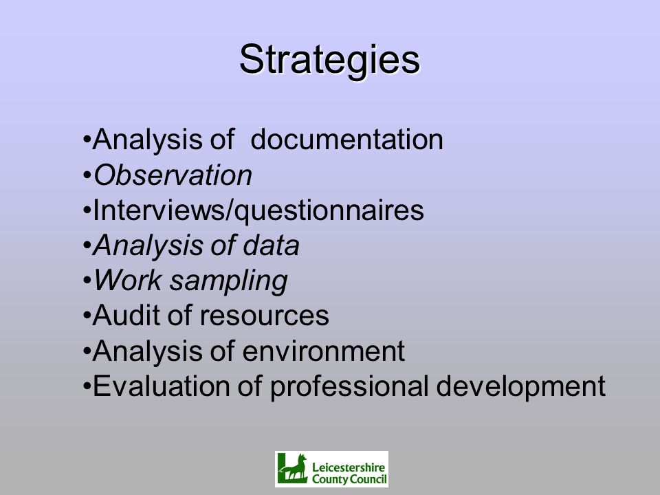 Strategies Analysis of documentation Observation