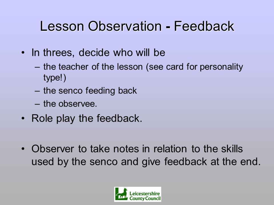Lesson Observation - Feedback