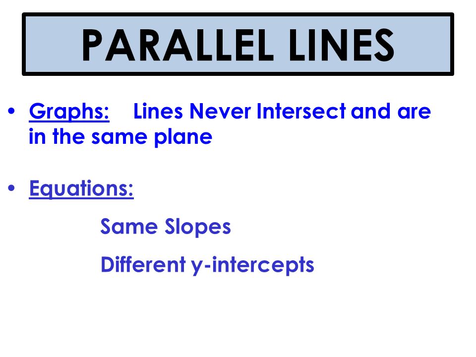 PARALLEL LINES Graphs: Lines Never Intersect and are in the same plane