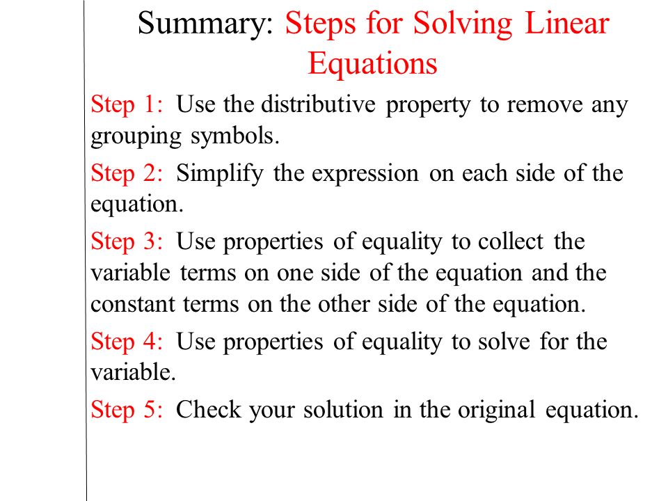 Summary: Steps for Solving Linear Equations