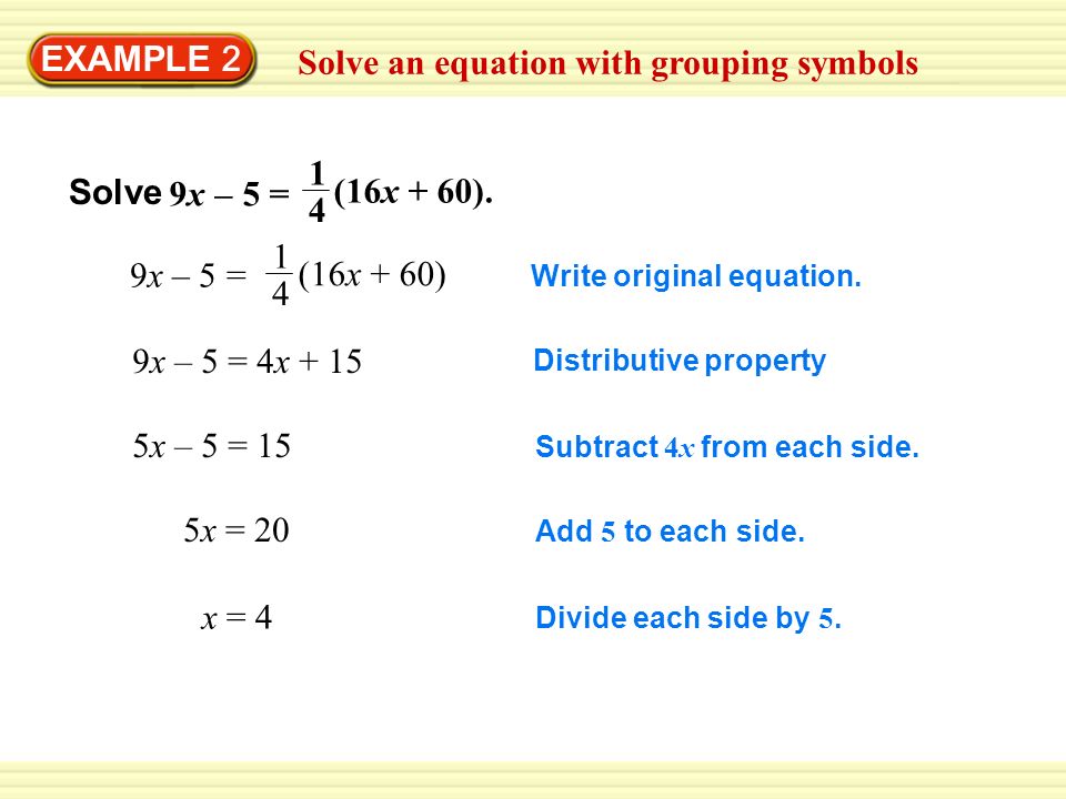 Solve an equation with grouping symbols
