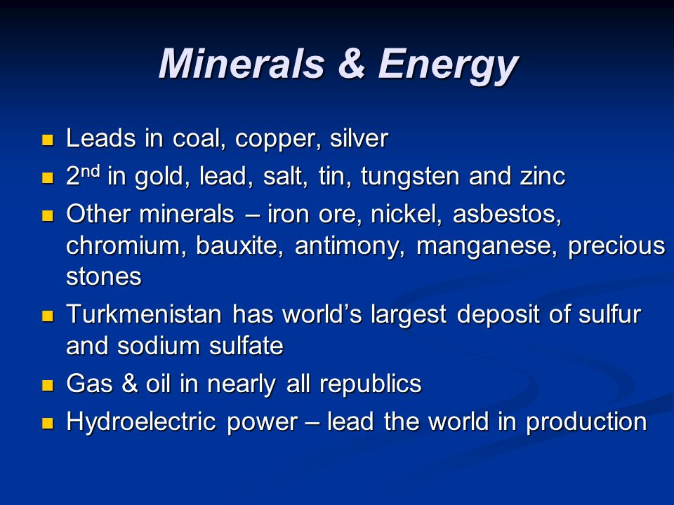 Minerals & Energy Leads in coal, copper, silver