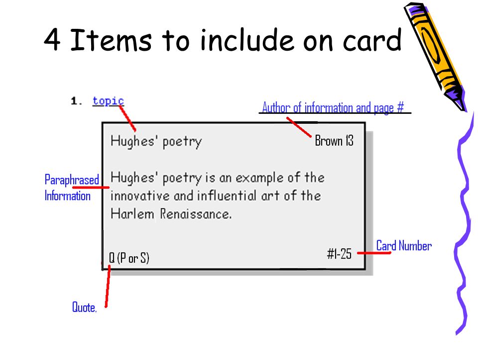 4 Items to include on card