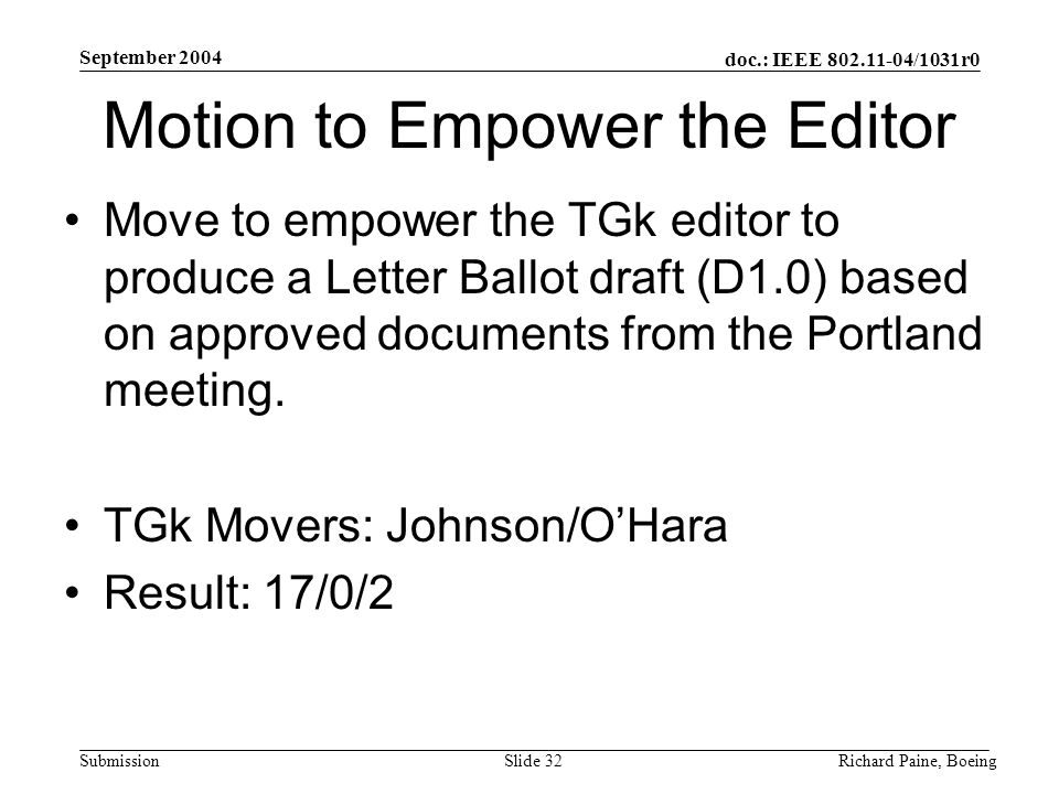 Motion to Empower the Editor