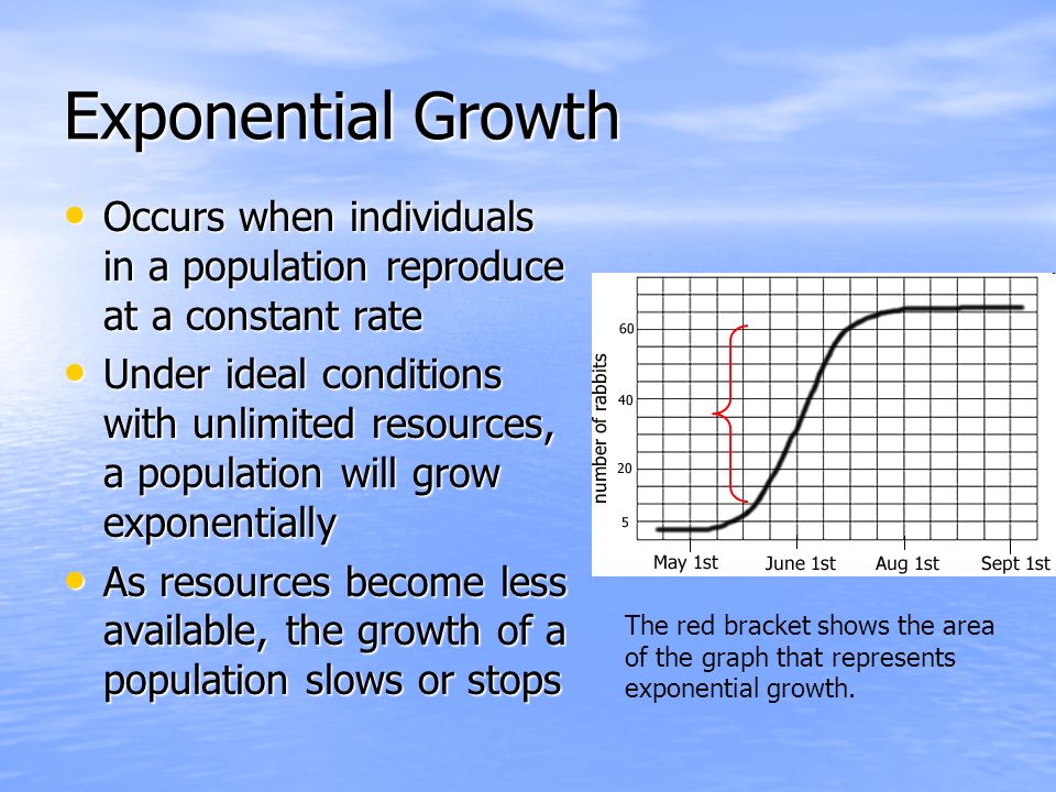 Exponential Growth Occurs when individuals in a population reproduce at a constant rate.