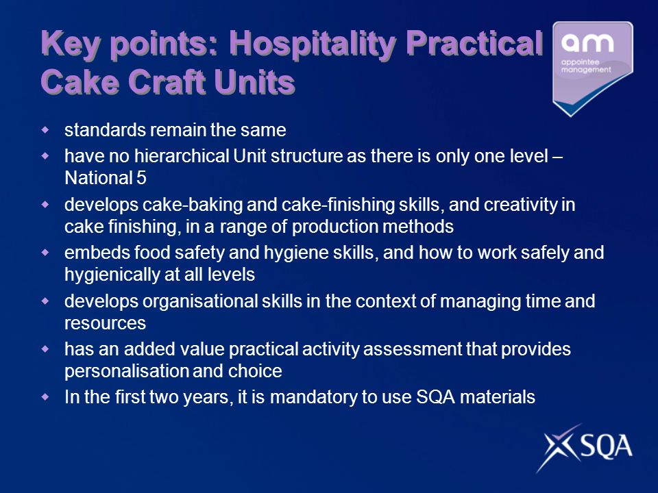 Key points: Hospitality Practical Cake Craft Units