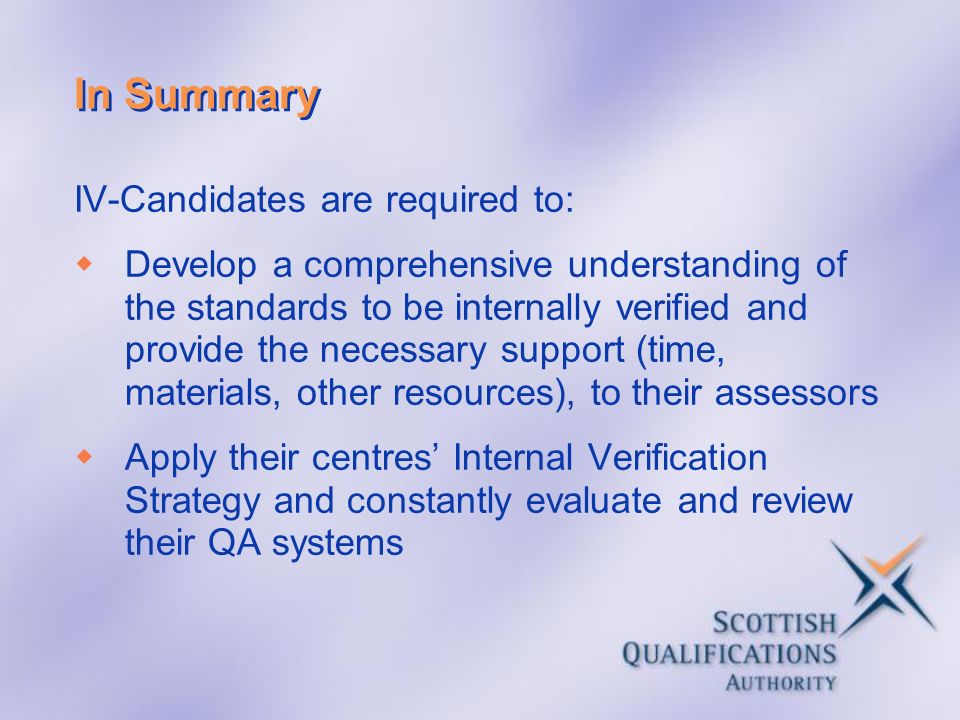 In Summary IV-Candidates are required to: