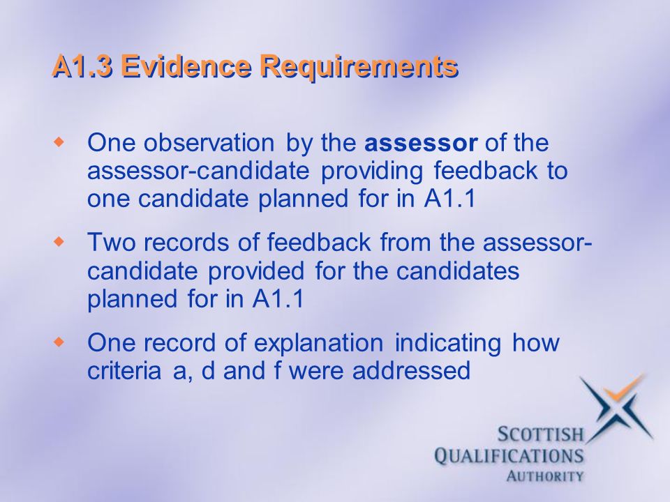 A1.3 Evidence Requirements