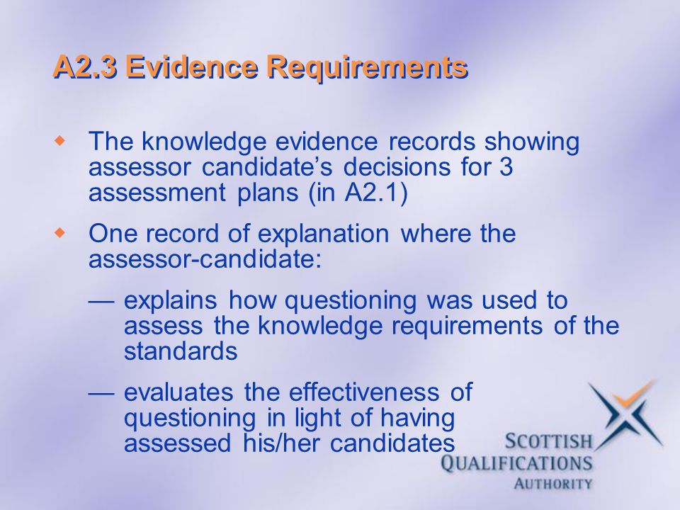 A2.3 Evidence Requirements